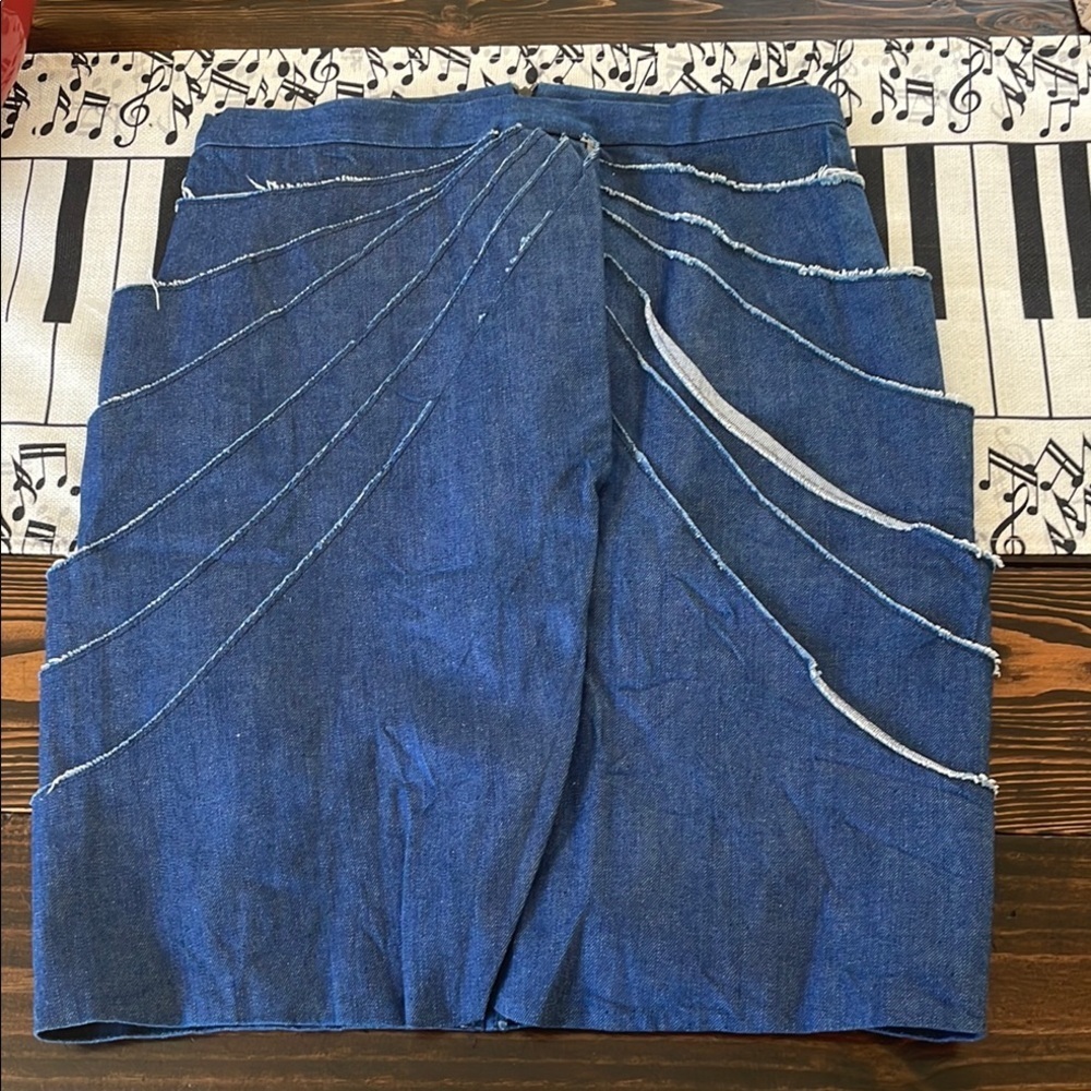 Brian Reyes Blue Cotton Denim Mini Constructed Fabulous Pencil Skirt